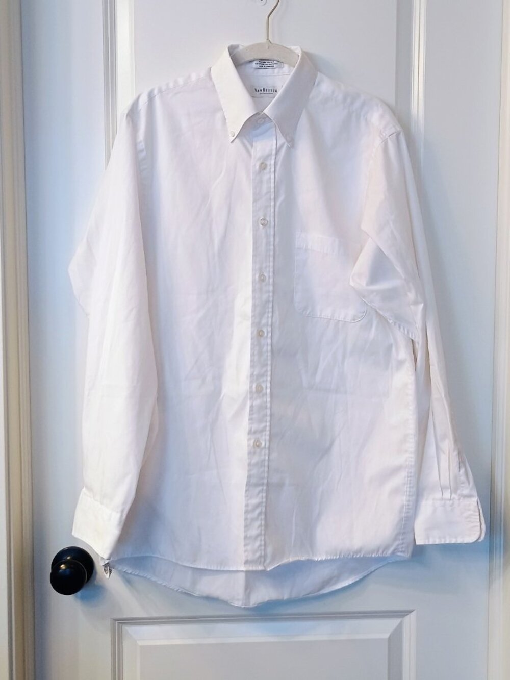 Van Heusen Men's White Pinpoint Oxford Dress Shirt Button Down 15½ 34/35 Long Sl